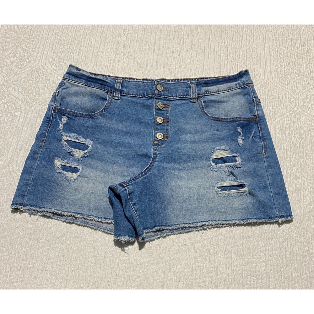 Wonder Nation Jean Shorts‎ Girls 18 Blue Denim Cutoff Frayed Distressed Pull-on